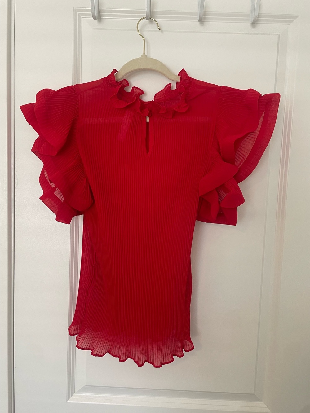 Red Ruffle Sleeve Top - Picture 2 of 4